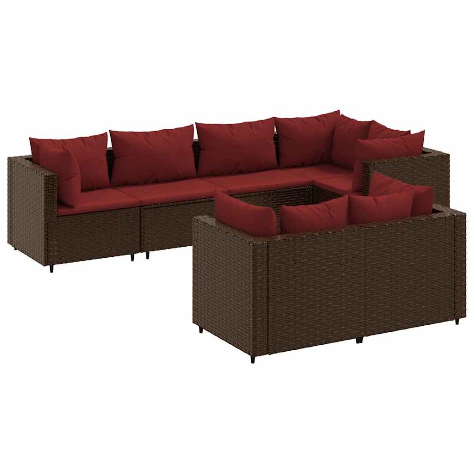 Set muebles de jardín 7 piezas y cojines ratán sintético