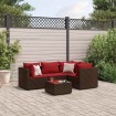 Set muebles de jardín 5 piezas y cojines ratán sintético marrón