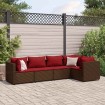 Set muebles de jardín 5 piezas y cojines ratán sintético marrón