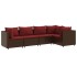 Set muebles de jardín 5 piezas y cojines ratán sintético