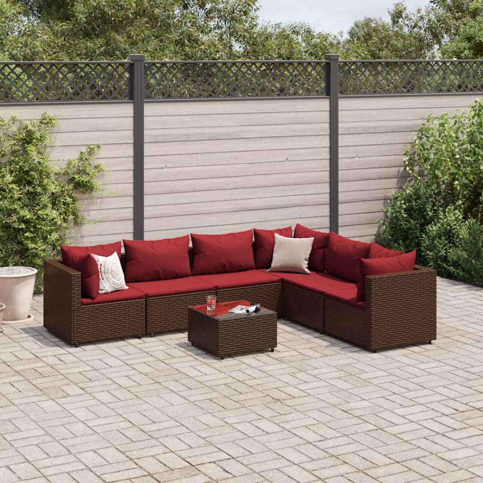 Set muebles de jardín 7 piezas y cojines ratán sintético