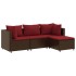 Set muebles de jardín 4 piezas y cojines ratán sintético