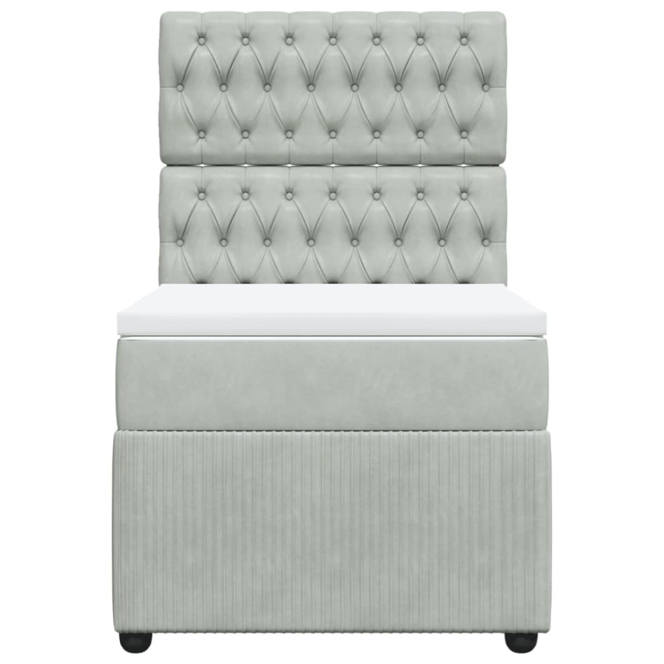 Cama box spring con colchón terciopelo gris claro 90x190