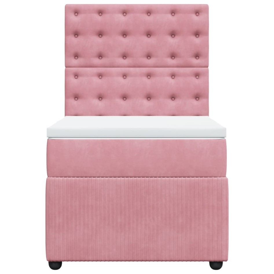 Cama box spring con colchón terciopelo rosa 90x190