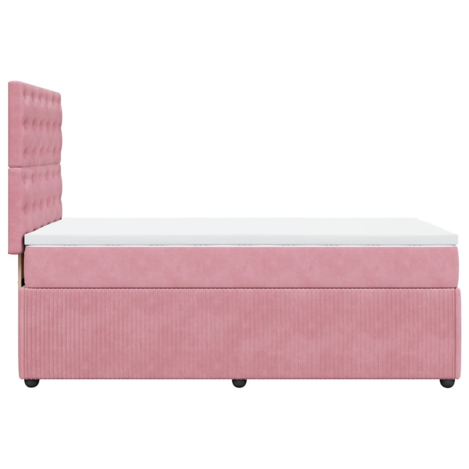 Cama box spring con colchón terciopelo rosa 90x190