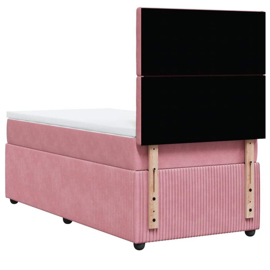 Cama box spring con colchón terciopelo rosa 90x190