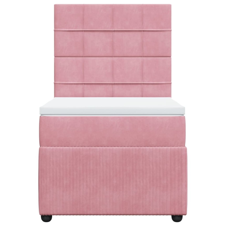 Cama box spring con colchón terciopelo rosa 90x190