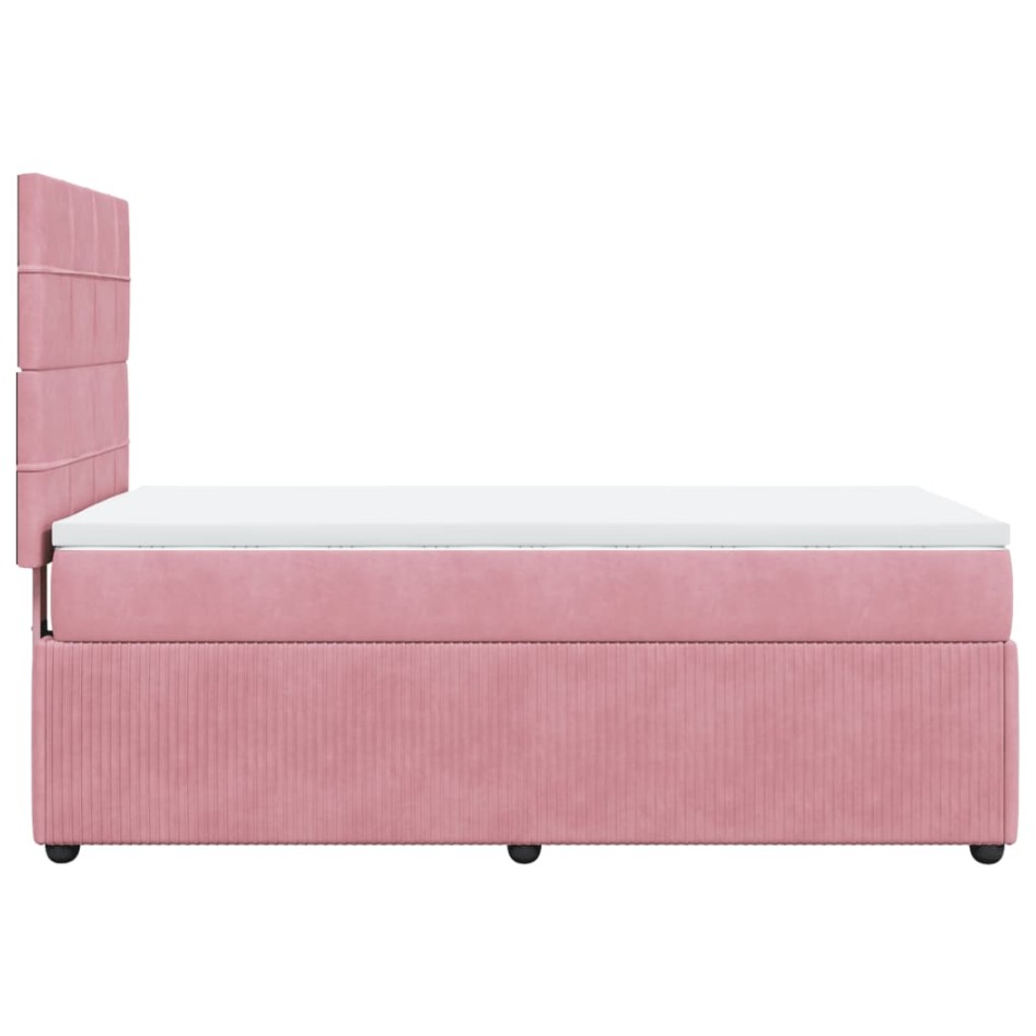 Cama box spring con colchón terciopelo rosa 90x190