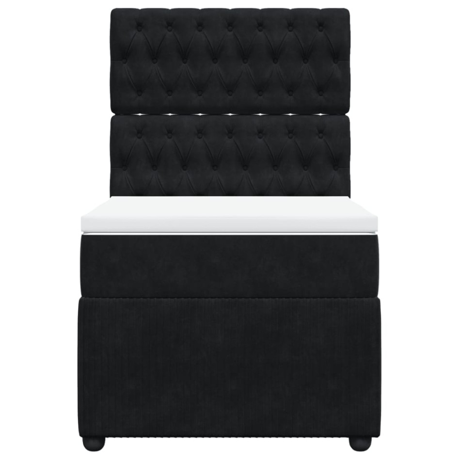 Cama box spring con colchón terciopelo negro 90x200