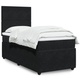 Cama box spring con colchón cuero sintético negro 90x190