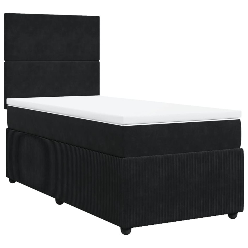 Cama box spring con colchón cuero sintético negro 90x190
