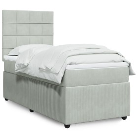 Cama box spring con colchón terciopelo gris claro 90x190