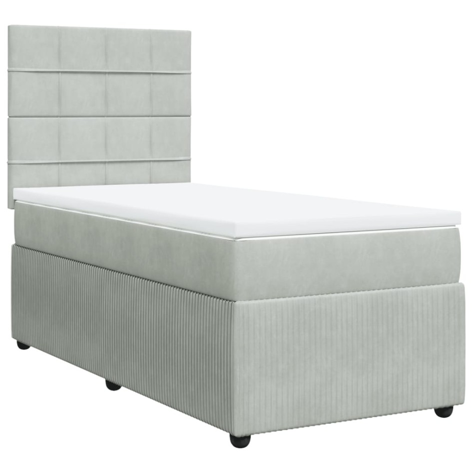 Cama box spring con colchón terciopelo gris claro 90x190