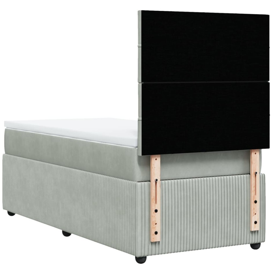Cama box spring con colchón terciopelo gris claro 90x190