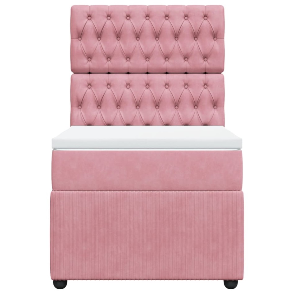 Cama box spring con colchón terciopelo rosa 90x190