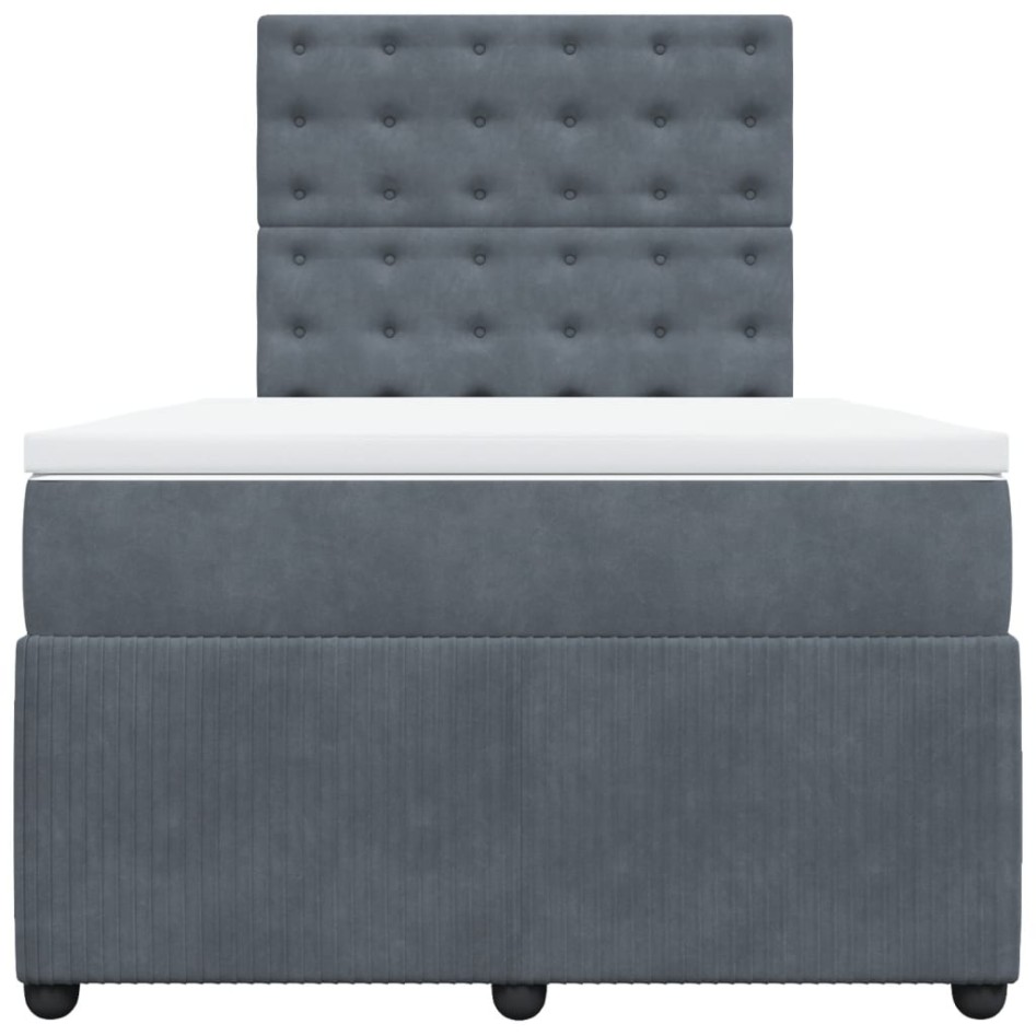Cama box spring con colchón terciopelo gris oscuro 120x190
