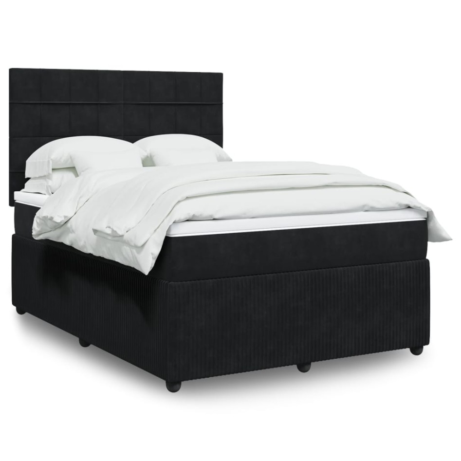 Cama box spring con colchón terciopelo negro 140x190