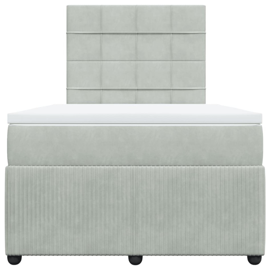 Cama box spring con colchón terciopelo gris claro 120x190