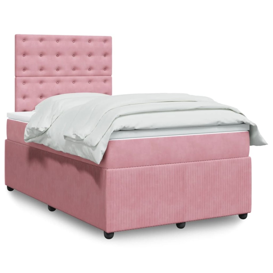 Cama box spring con colchón terciopelo rosa 120x190