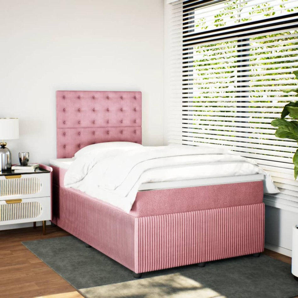 Cama box spring con colchón terciopelo rosa 120x190