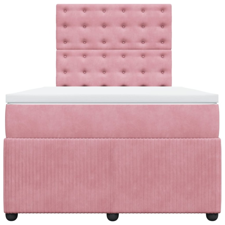 Cama box spring con colchón terciopelo rosa 120x190
