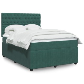 Cama box spring con colchón terciopelo verde oscuro 140x190