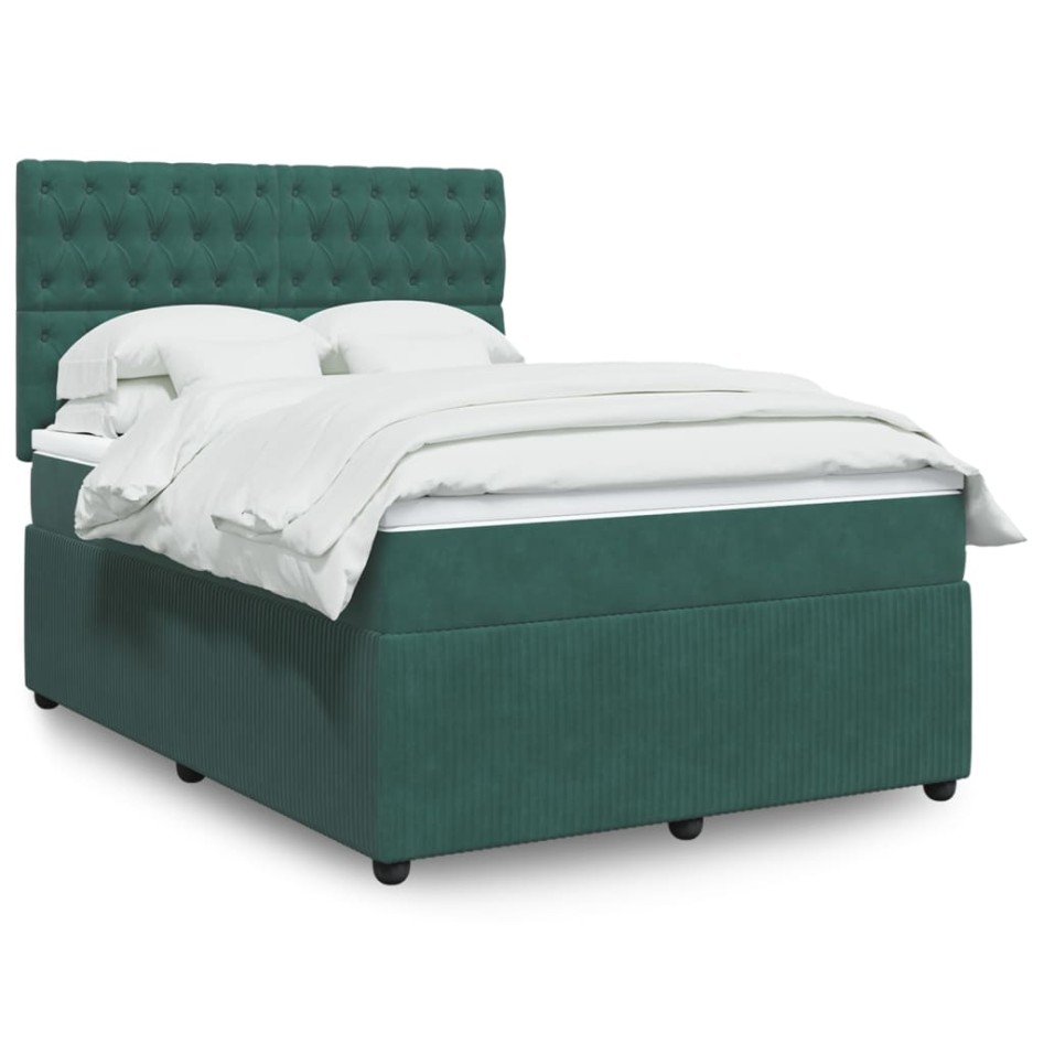 Cama box spring con colchón terciopelo verde oscuro 140x190