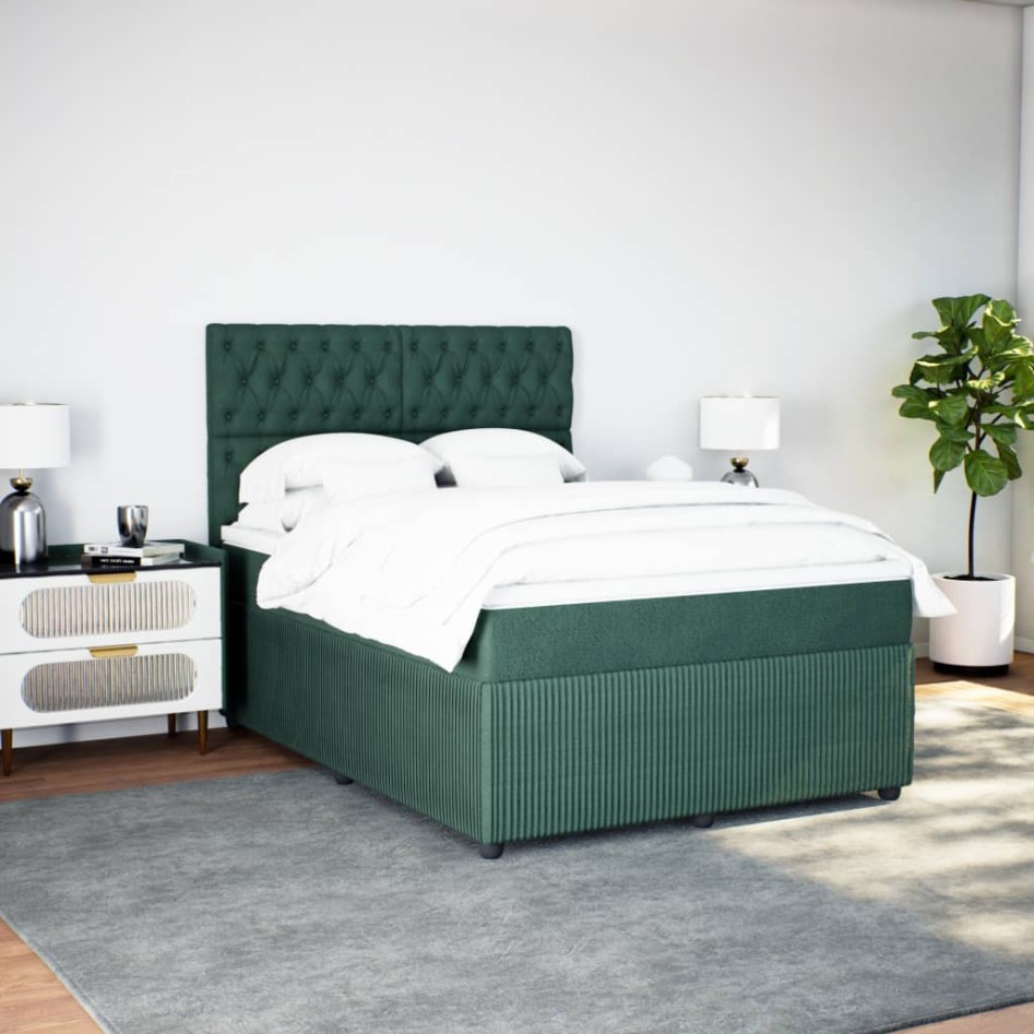 Cama box spring con colchón terciopelo verde oscuro 140x190