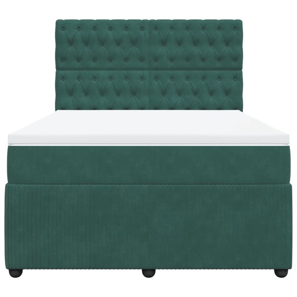 Cama box spring con colchón terciopelo verde oscuro 140x190