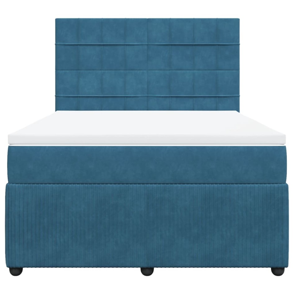 Cama box spring con colchón terciopelo azul oscuro 140x200