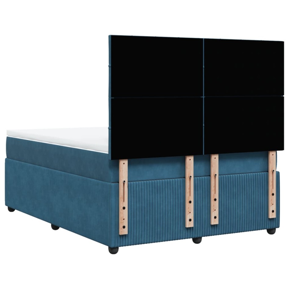 Cama box spring con colchón terciopelo azul oscuro 140x200