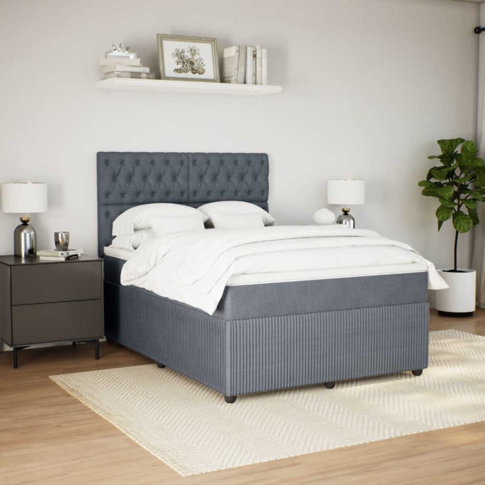 Cama box spring con colchón terciopelo gris oscuro 140x190