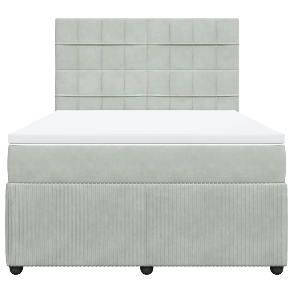 Cama box spring con colchón terciopelo gris claro 140x190