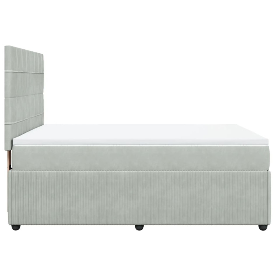 Cama box spring con colchón terciopelo gris claro 140x190