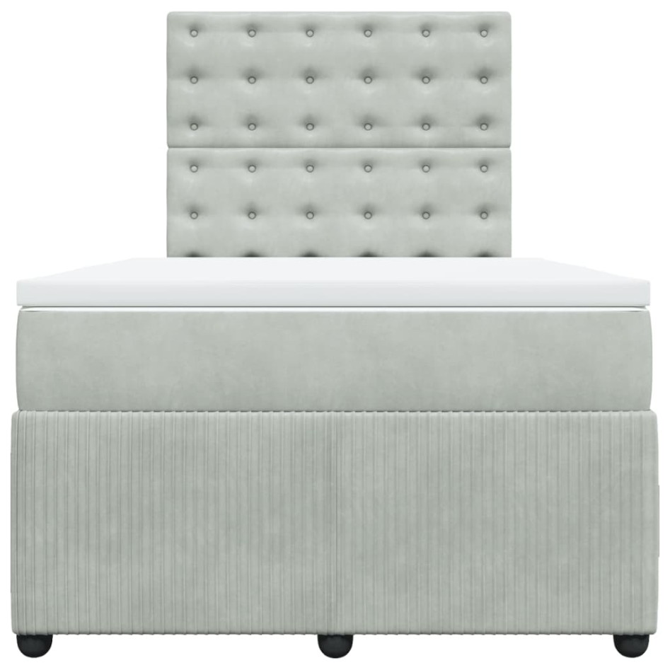Cama box spring con colchón terciopelo gris claro 120x200