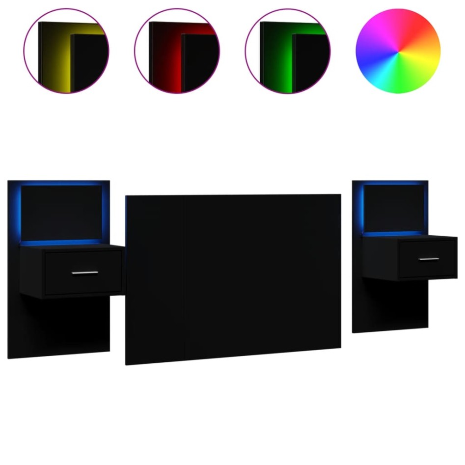 Cabecero de cama con mesitas madera de ingeniería negro 120