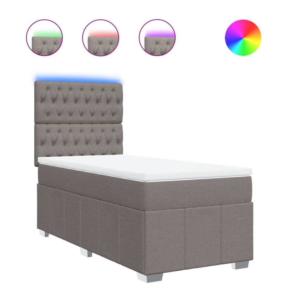 Cama box spring con colchón tela gris taupe 90x200