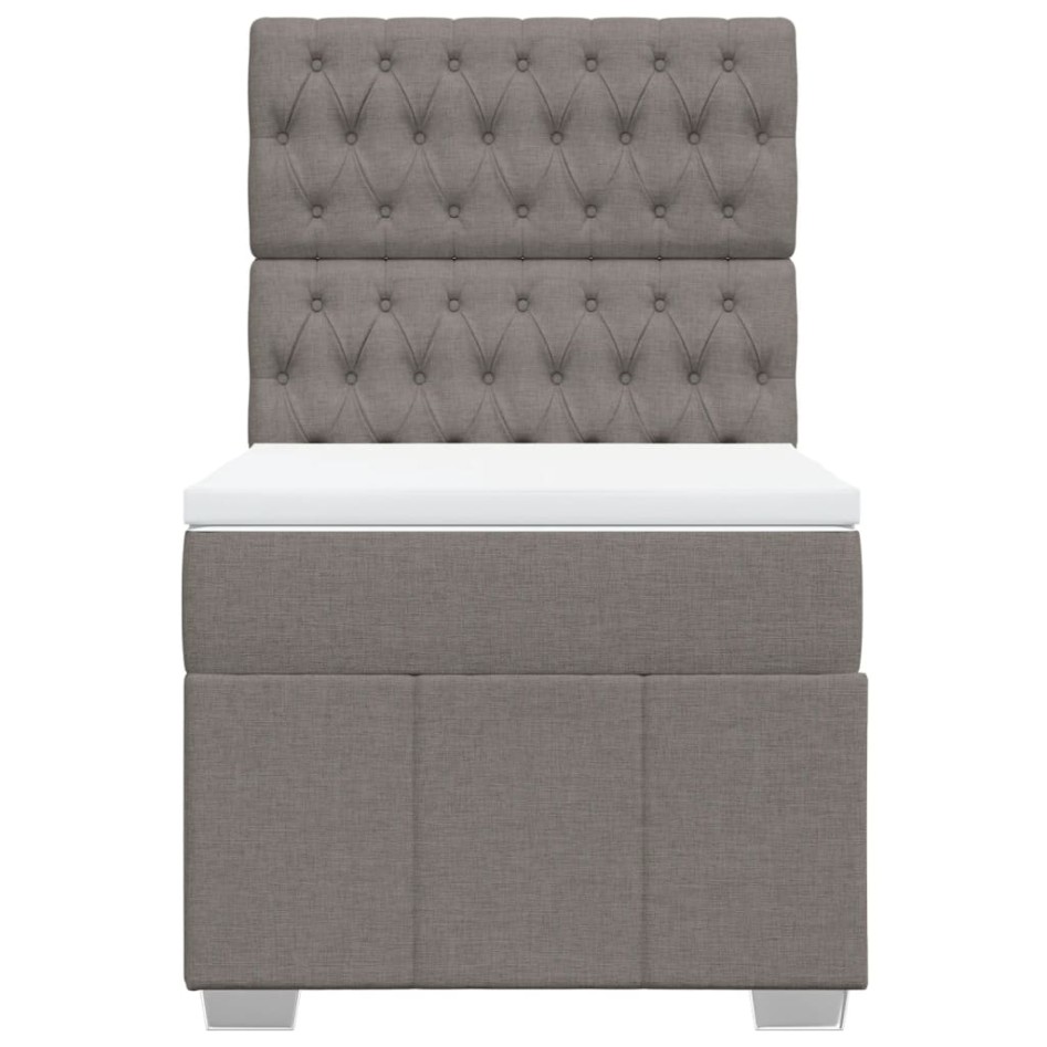 Cama box spring con colchón tela gris taupe 90x200