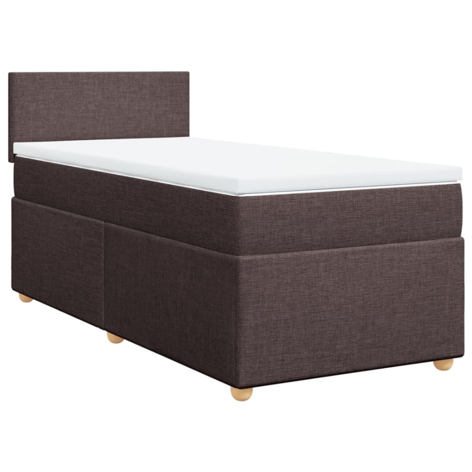 Cama box spring con colchón tela marrón oscuro 100x200