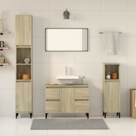 Set de muebles de baño 3 pzas madera contrachapada roble