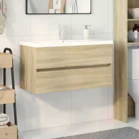 Set de mueble de baño 2 piezas cerámica y madera de