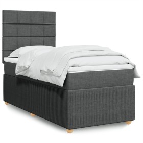Cama box spring con colchón tela gris oscuro 90x190