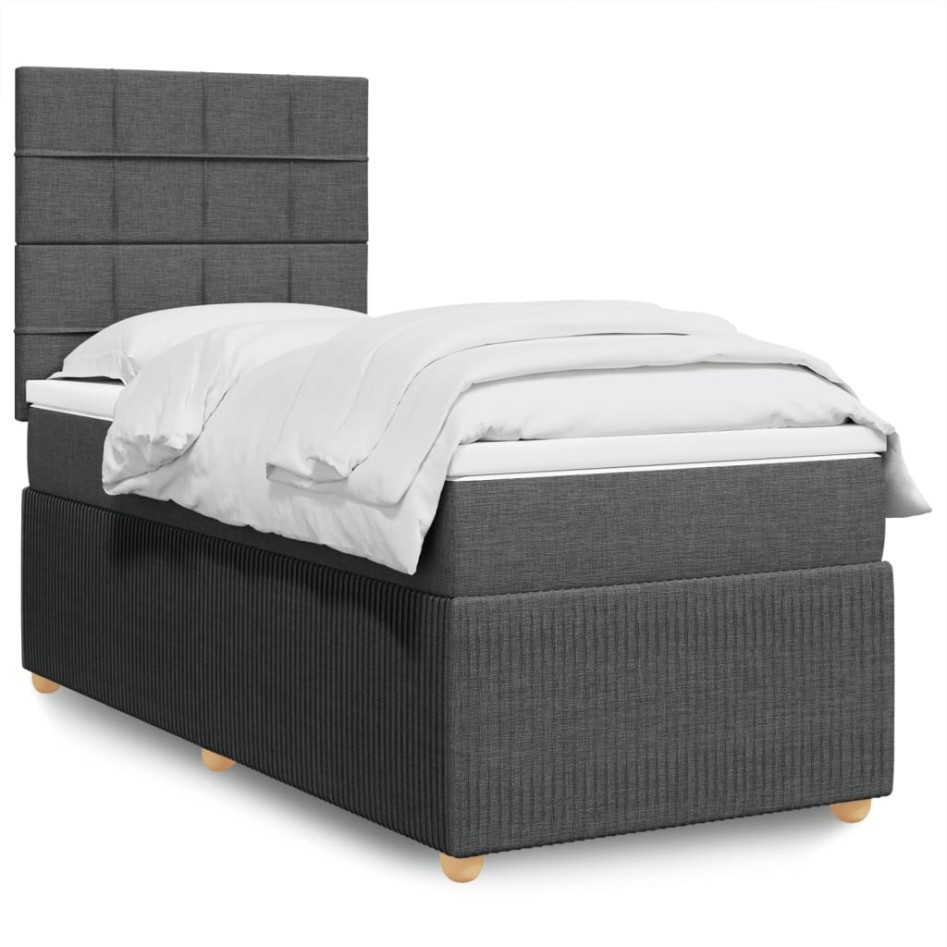 Cama box spring con colchón tela gris oscuro 90x190
