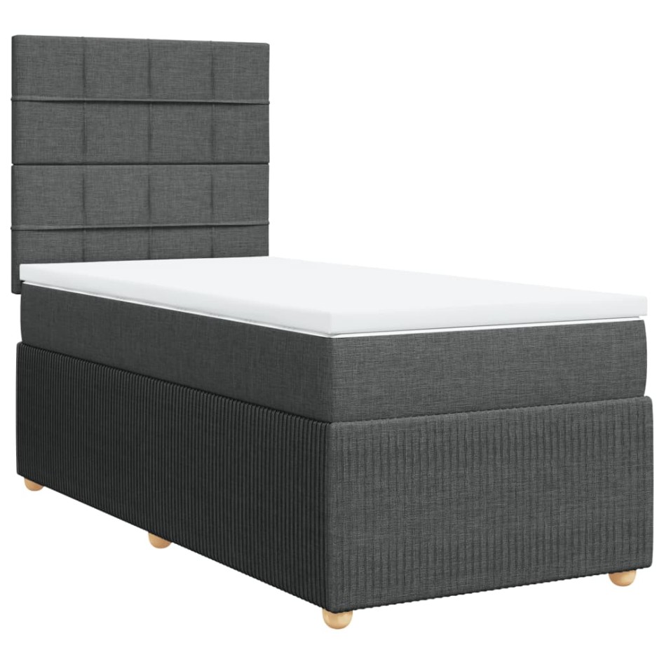 Cama box spring con colchón tela gris oscuro 90x190
