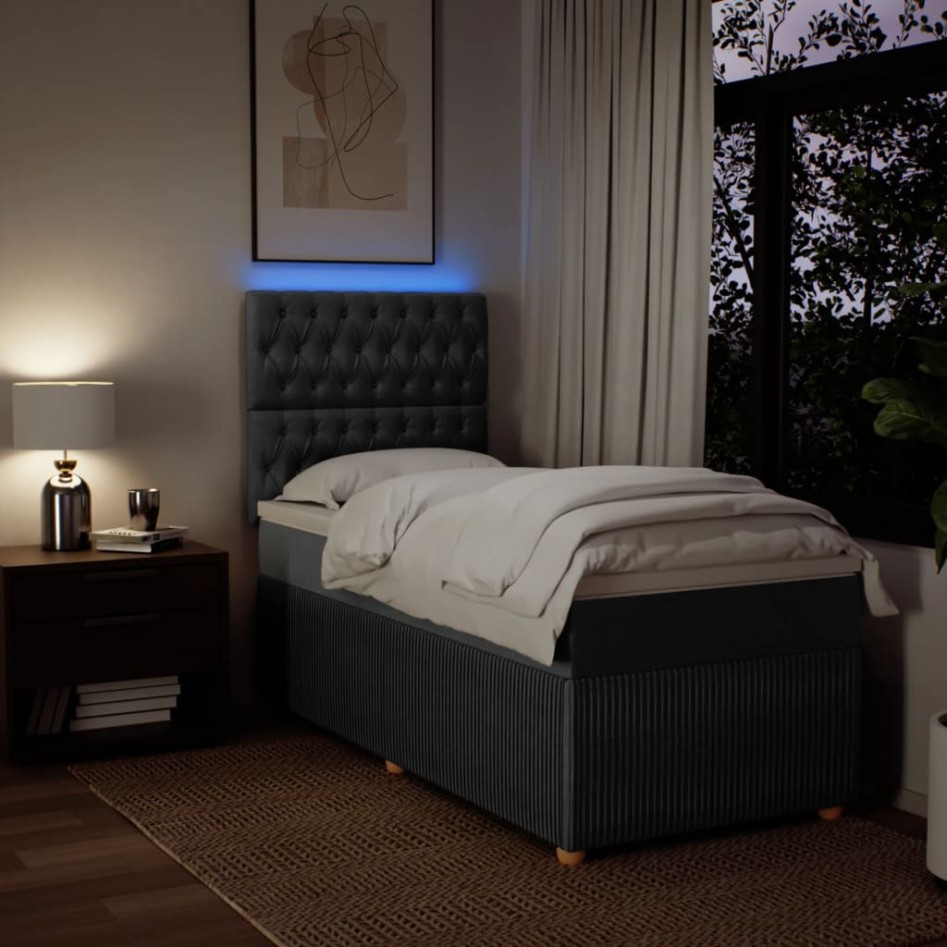 Cama box spring con colchón tela gris oscuro 90x190