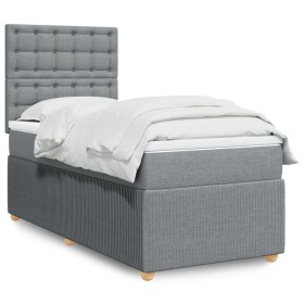 Cama box spring con colchón tela gris claro 90x190