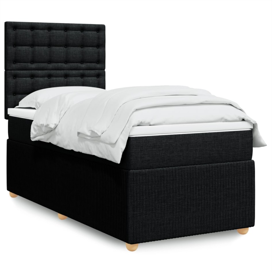 Cama box spring con colchón tela negro 90x190