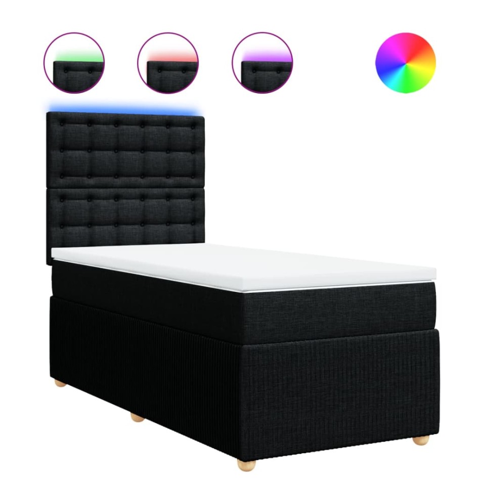 Cama box spring con colchón tela negro 90x190