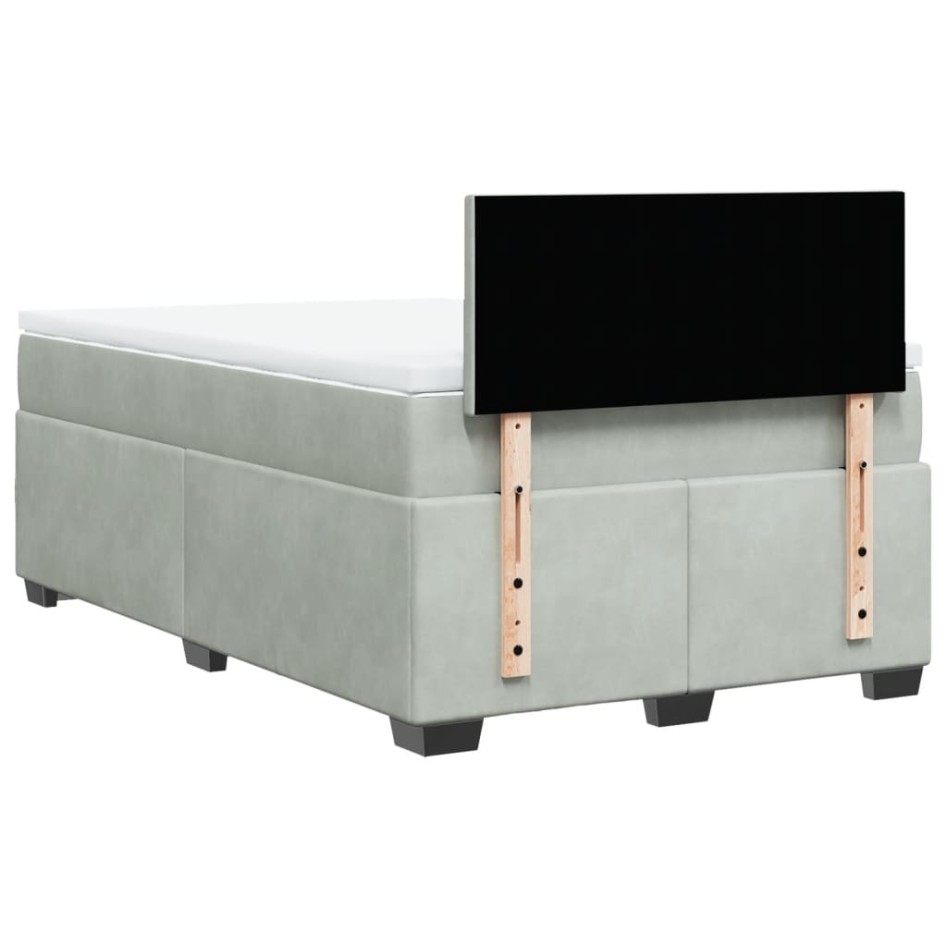 Cama box spring con colchón terciopelo gris claro 120x200