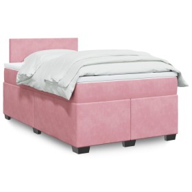Cama box spring con colchón terciopelo rosa 120x200